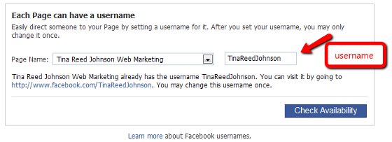 Facebook Change Username Dialog Box