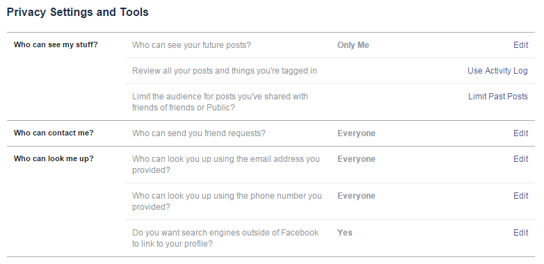 Facebook privacy settings